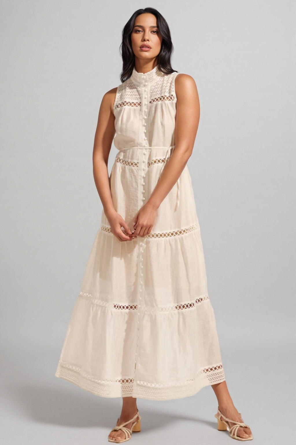 Taylod Stand-up Collar Cut-out Maxi Dress