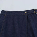 Denim Long Wrap Slit ALine Style Elegant Holiday Skirt