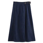Denim Long Wrap Slit ALine Style Elegant Holiday Skirt