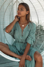 Button Pockets Front Open Self Belted High Waist Summer Dress