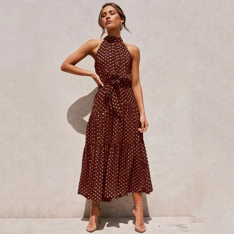 Soledad Effortless Lavish Dotted Halterneck Dress Statement Occasion Edit