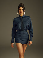 Folded Collar Stripe Mini Dress
