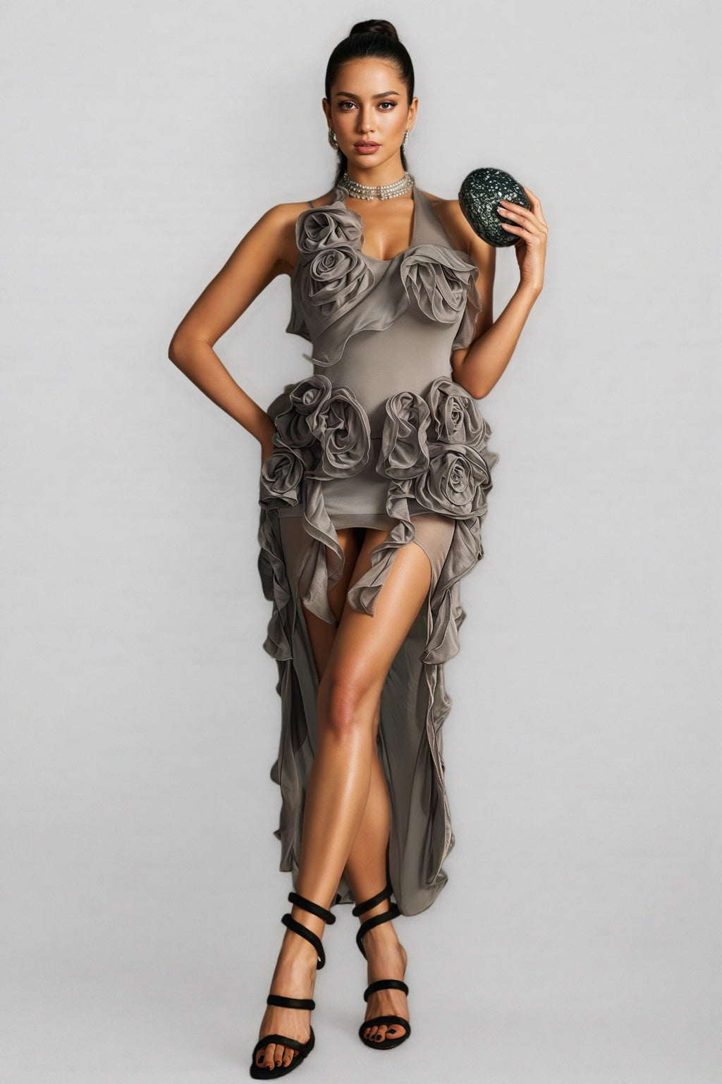 Jacoby Halterneck Flower Mesh Midi Dress