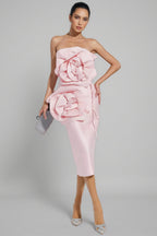 Molia Pink Floral Strapless Midi Dress