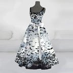 Funny Printed Sleeveless SlimFit Belted Halloween O Neck Streetwear Party Female Long Lady Skull Dress