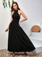 Halter Backless Flared Hem Long Dress