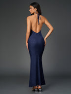Halter Backless Mesh Sequin Bodycon Dress