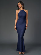 Halter Backless Mesh Sequin Bodycon Dress