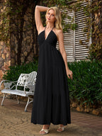 Halter Bow Tie Back Ruched Bust Maxi Dress
