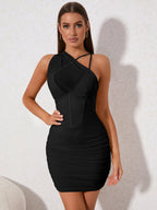 Halter Corset Crisscross Back Bodycon Dress