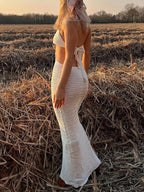 Crochet Hollow Out Halter Midi Dress