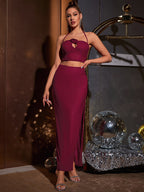 Halter Cut Out Glitter Crop Top&Bodycon Skirt