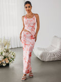 Halter Embellished Floral Top&Bodycon Skirt