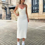 Halter Neck Backless Split Midi Dress