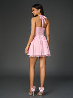 Halter Tie Front Lace Trim Bodycon Dress