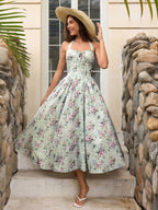 Halter Tie Smocking Floral Print Bodycon Dress