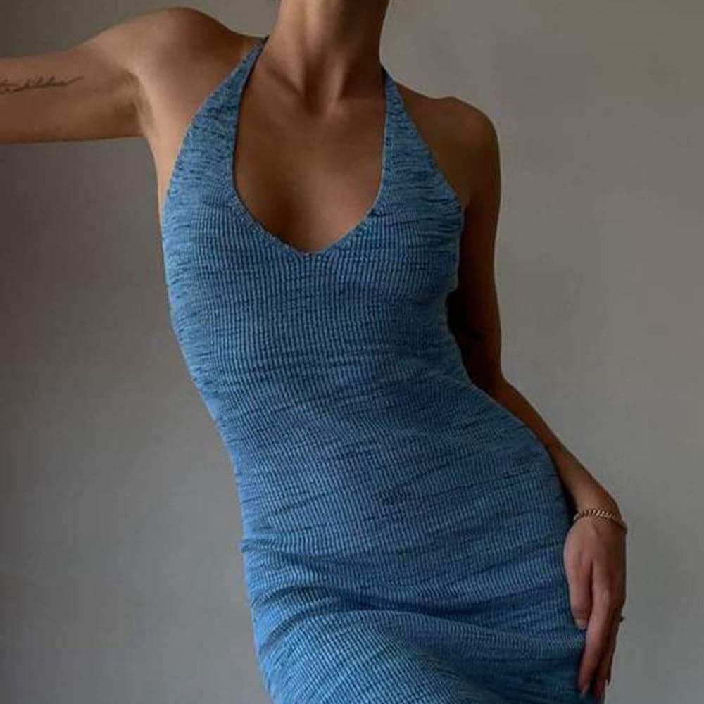 Halter VNeck Knitted Women's Midi Dress