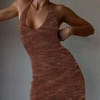 Halter VNeck Knitted Women's Midi Dress