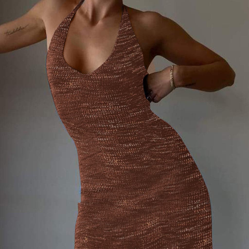 Halter VNeck Knitted Women's Midi Dress