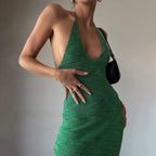 Halter VNeck Knitted Women's Midi Dress