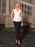 Halter V-Neck Pleated Waist Button Top