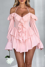 Halter Off The Shoulder Ruffled Mini Dress