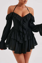 Halter Off The Shoulder Ruffled Mini Dress