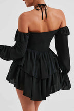 Halter Off The Shoulder Ruffled Mini Dress