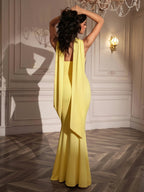 Hanging Neck Ribbon Backless Solid Tube Dress
