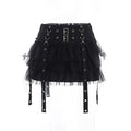 Harajuku Gothic Dark Women CyberY2k Egirl Streetwear Hip Hop Eyelet Ribbons Mesh Patchwork Cake Skirt