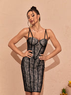 Harlow Lace Bandage Dress In Black