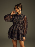 Folded Collar Printed Mini Dress