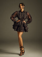 Folded Collar Printed Mini Dress