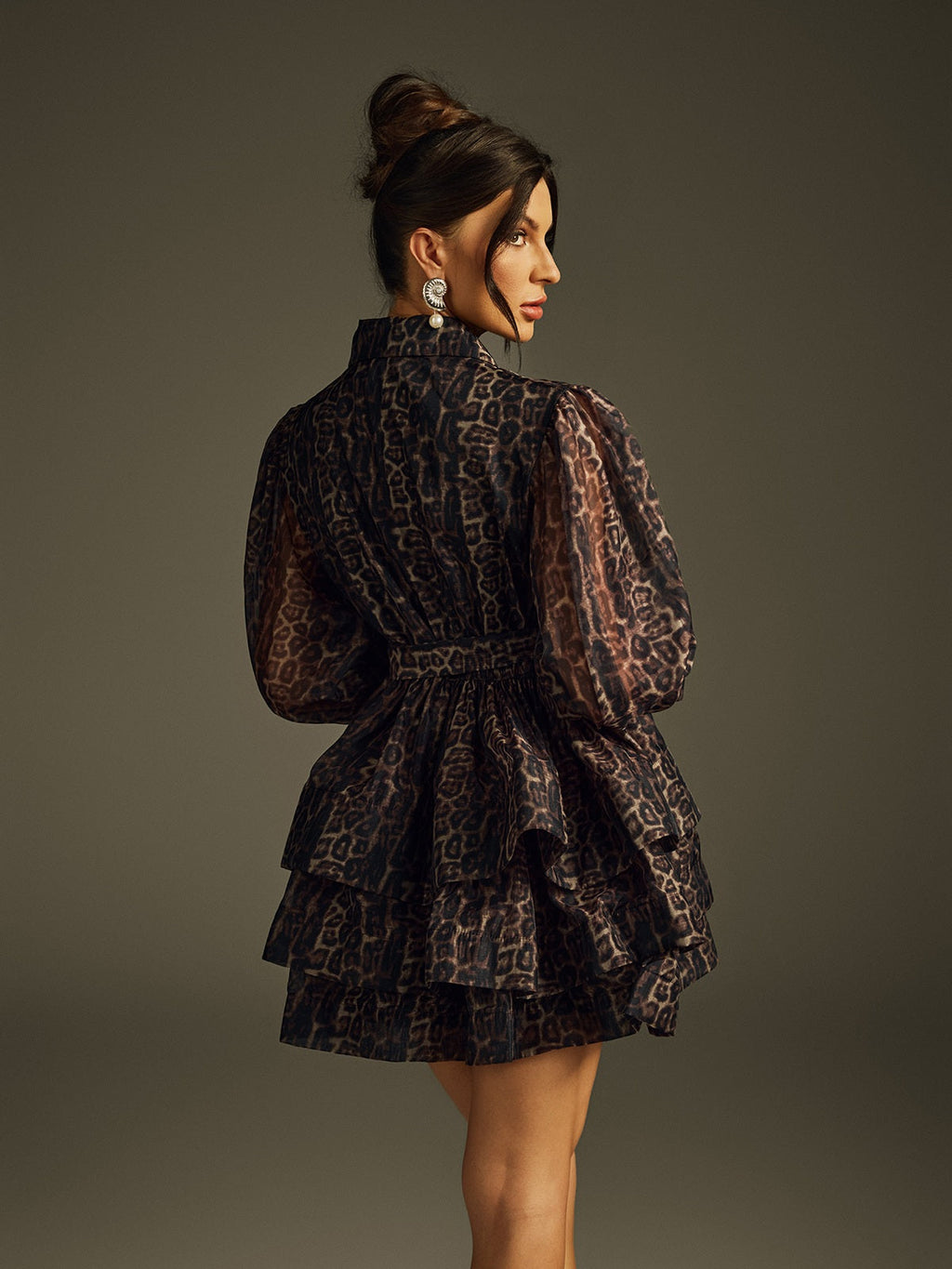 Folded Collar Printed Mini Dress