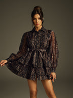 Folded Collar Printed Mini Dress