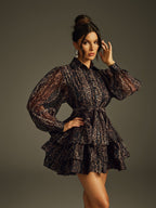 Folded Collar Printed Mini Dress