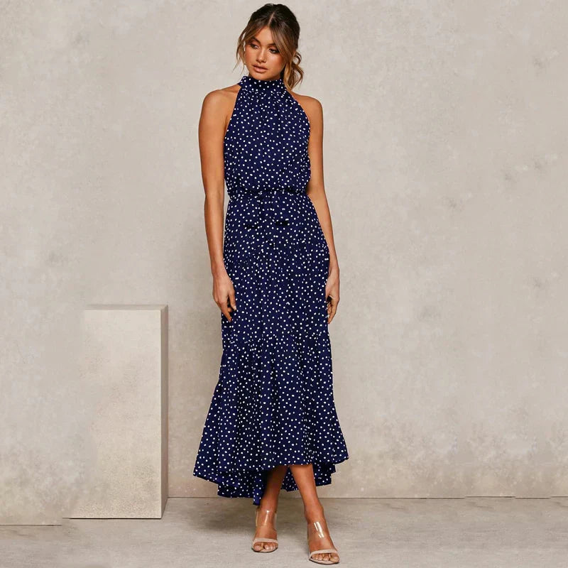 Soledad Effortless Lavish Dotted Halterneck Dress Statement Occasion Edit