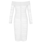 Off Shoulder Long Sleeve Ruched Mini Bodycon Dress FSP19054