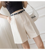 DressBetty - Women Casual Solid Color High Waist Zipper Shorts