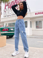 DressBetty - Solid Pleat Front Ripped Jeans