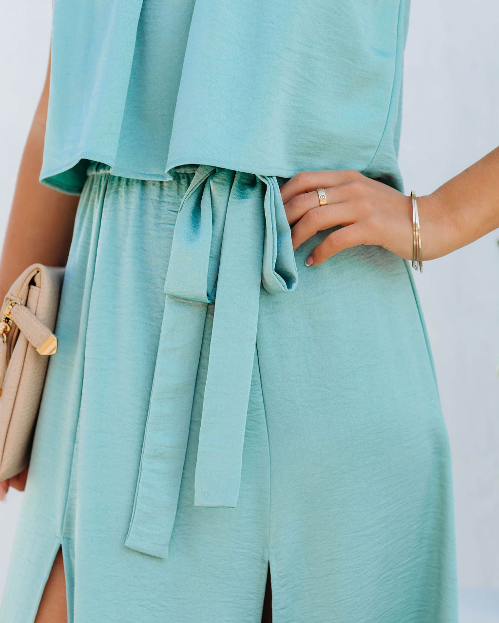 Head Over Heels Strapless Satin Maxi Dress Mint