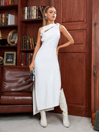 Cutout Latex Split Maxi Dress In White