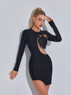 Hera Long Sleeve Embellished Bandage Dress In Black