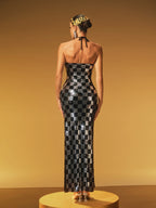 Halterneck Flower Sequin Maxi Dress