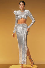 Faelan Long Sleeve Sequin Maxi Dress Set