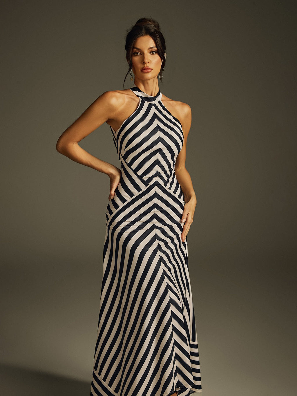 Halterneck Stripe Maxi Dress