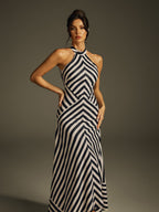 Halterneck Stripe Maxi Dress