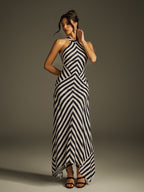 Halterneck Stripe Maxi Dress