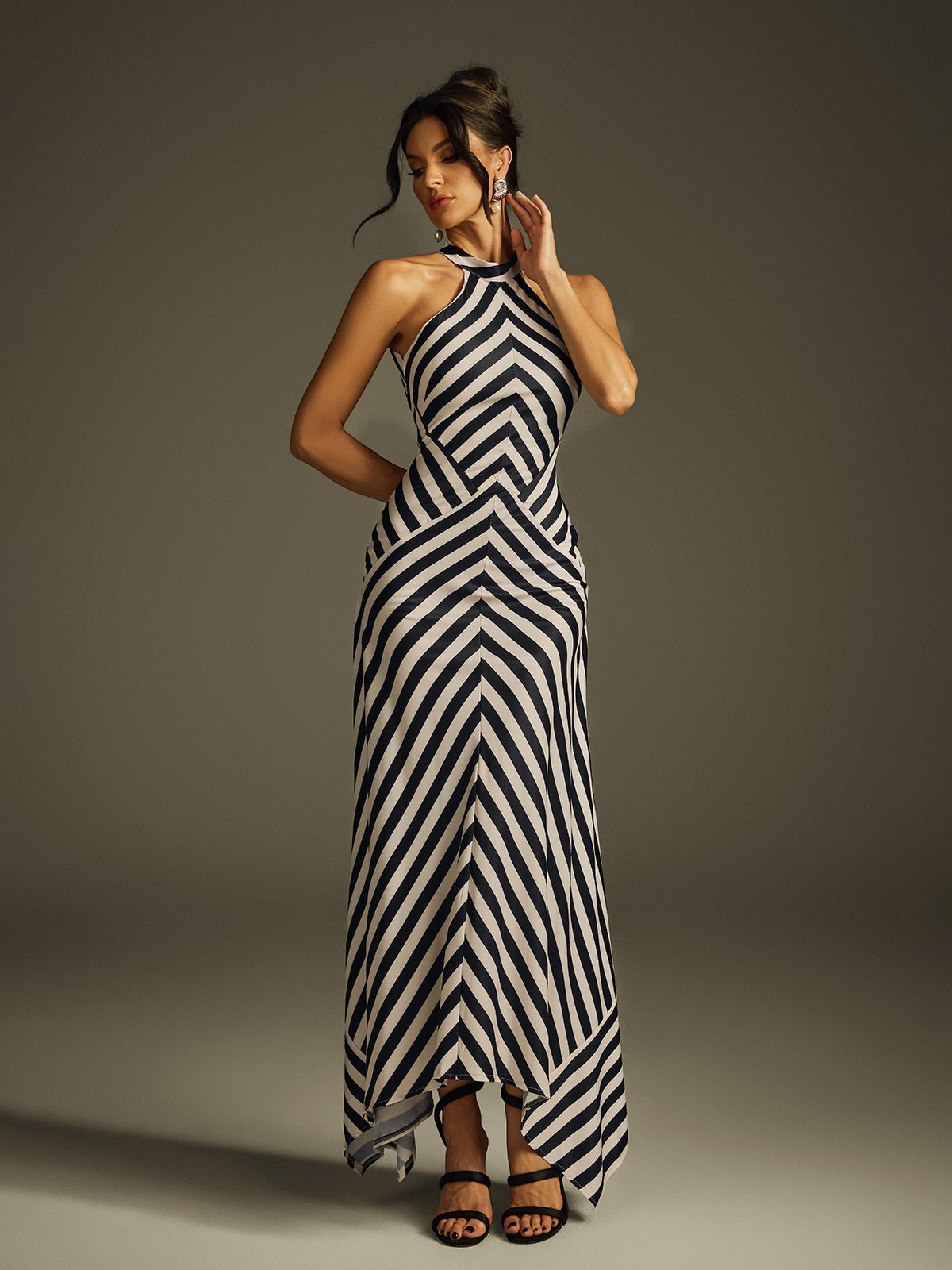 Halterneck Stripe Maxi Dress