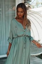 Button Pockets Front Open Self Belted High Waist Summer Dress